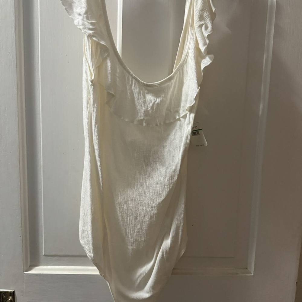 Free People White Ruffled Bodysuit NWT